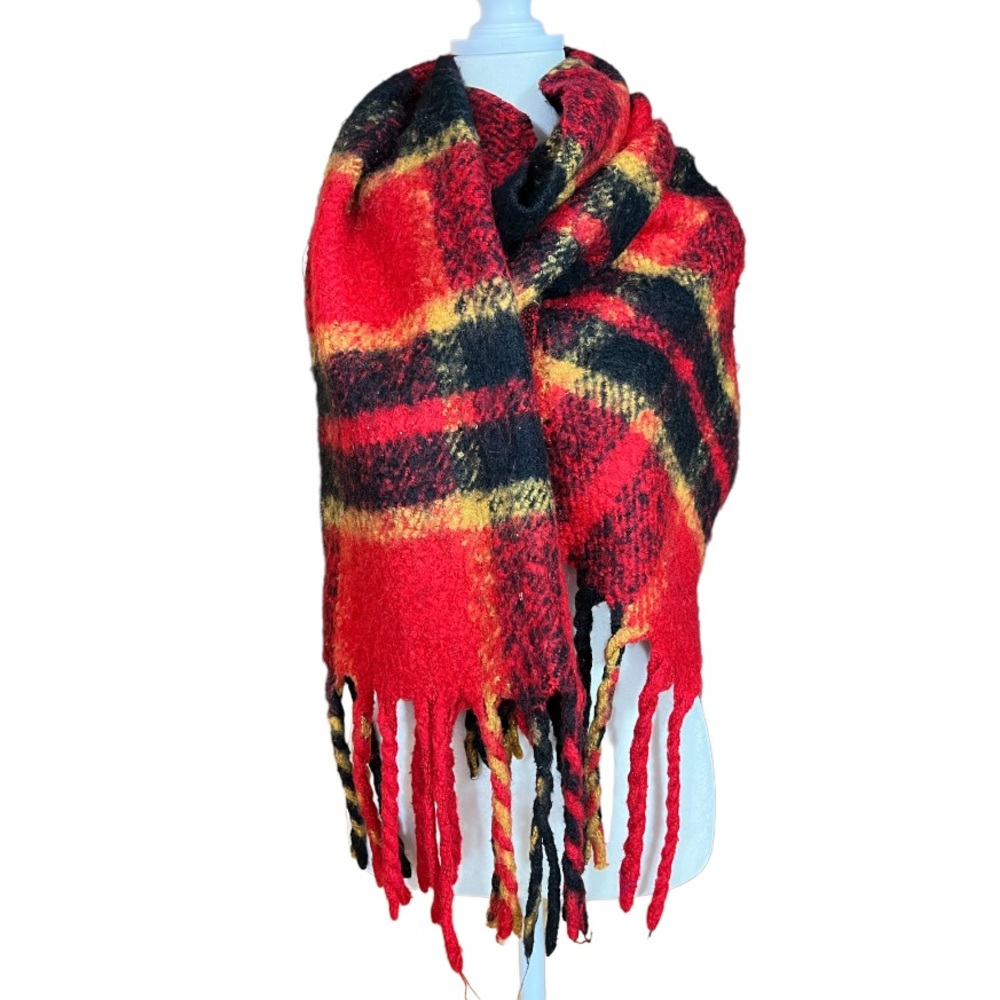 Bershka oversized plaid fringe scarf holiday